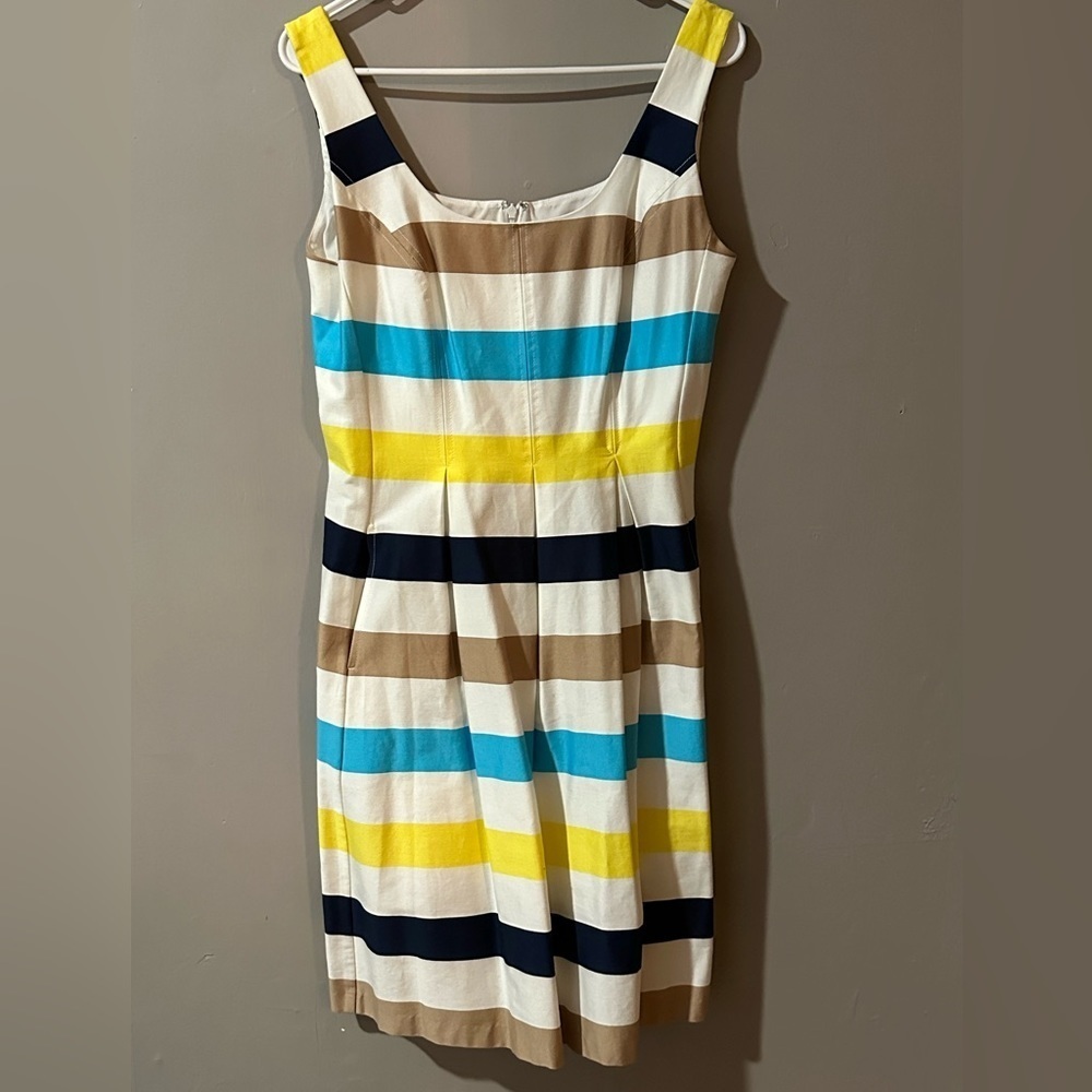 Nine West Striped Midi Dress - Yellow, Blue, Brown, Black, White